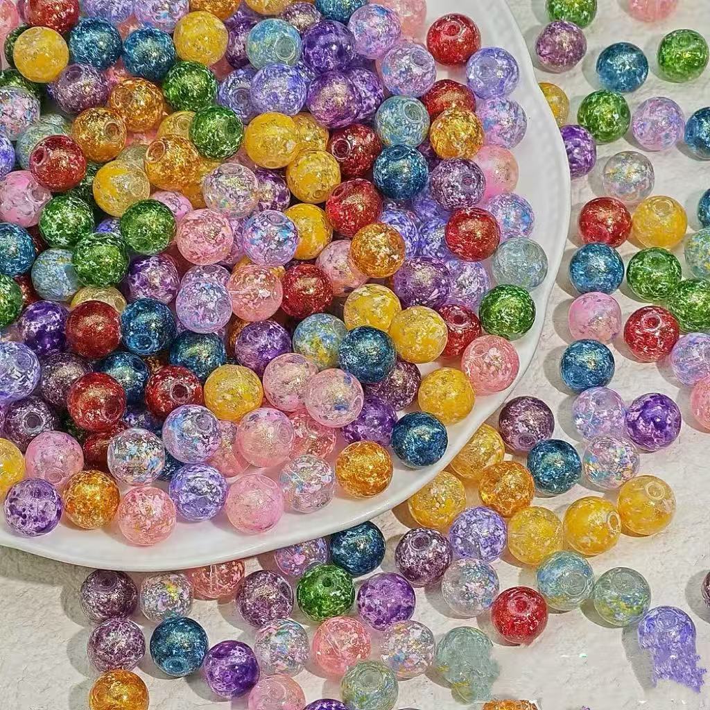 10mm Retro Transparent Beads Oil Painting Beads Glass Beads Round Beads Handmade DIY Bracelet Necklace Jewelry Accessories Loose Bead Material