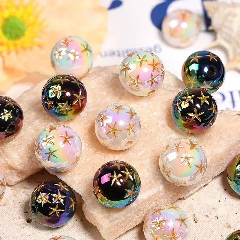 Acrylic Mabei Solid Color Gold Five-pointed Star Round Bead Keychain Mobile Phone Chain DIY Beaded Pen Accessories Beads