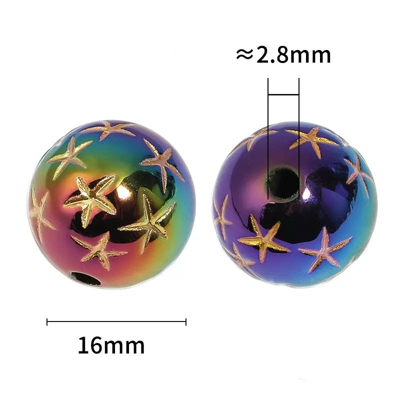 Acrylic Mabei Solid Color Gold Five-pointed Star Round Bead Keychain Mobile Phone Chain DIY Beaded Pen Accessories Beads