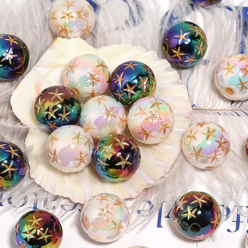Acrylic Mabei Solid Color Gold Five-pointed Star Round Bead Keychain Mobile Phone Chain DIY Beaded Pen Accessories Beads