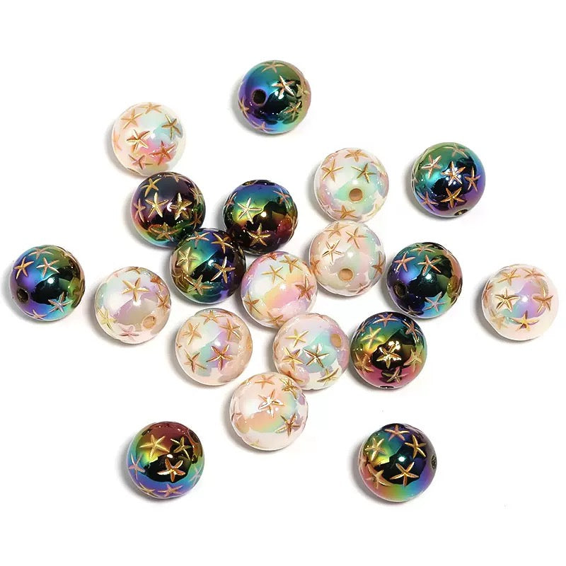 Acrylic Mabei Solid Color Gold Five-pointed Star Round Bead Keychain Mobile Phone Chain DIY Beaded Pen Accessories Beads